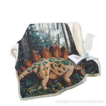 Nowy projekt sherpa miękki ciepły futrzany koc flanelowy dinozaur